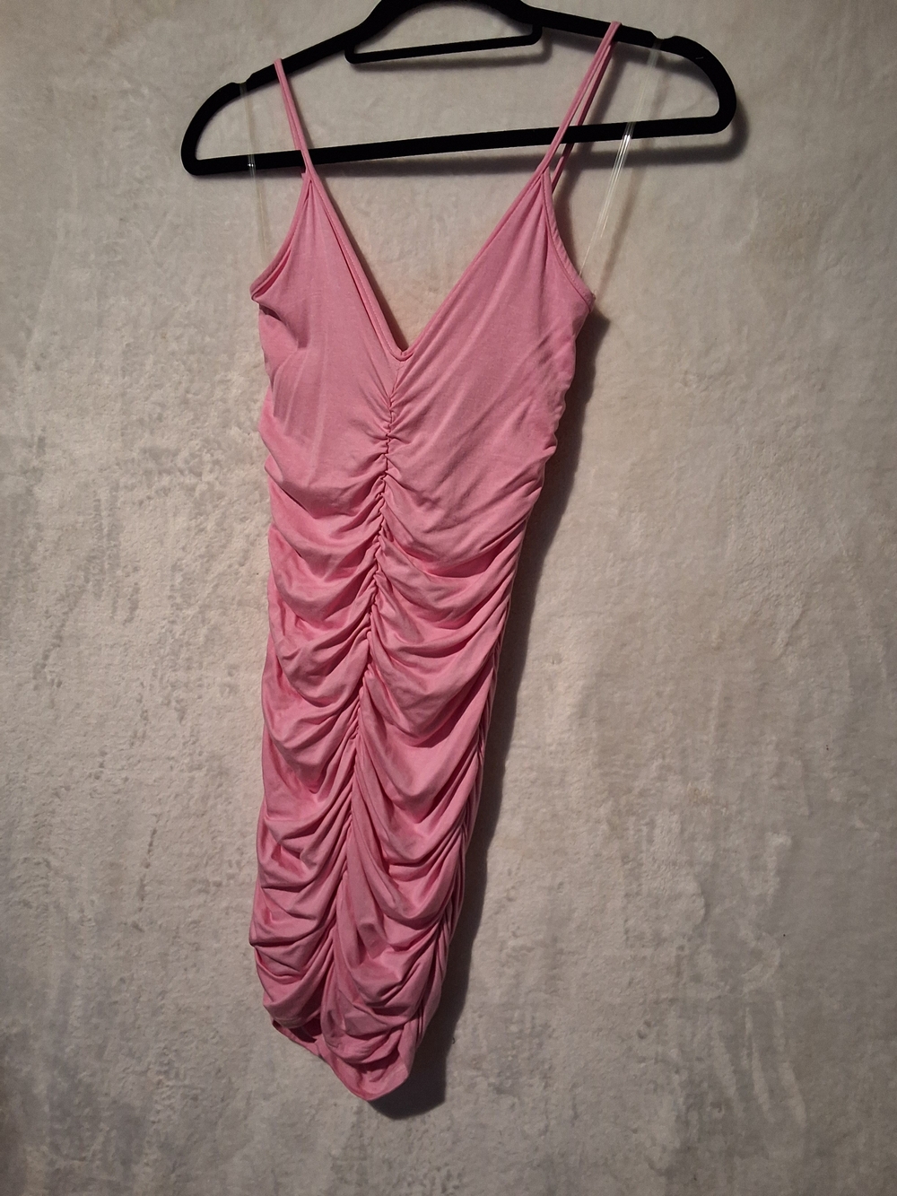 Pink Ruched V-Neck Spaghetti Strap Dress - Picture 3 of 9